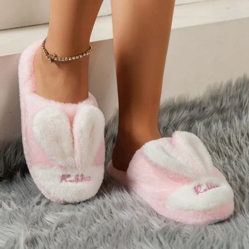 Pantoufles Chaudes En Coton Avec Oreilles De Lapin Pour Femme,Chaussures D'niken Peluche,Nouvelle Mode Automne Hiver 2023