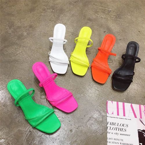 Pantoufles Colores  Bout Ouvert Et  Bande troite Pour Femmes, Sandales  Enfiler, Escarpins  Talons Fins, Dcontracts, Orange, Taille 40 - 36 1/2