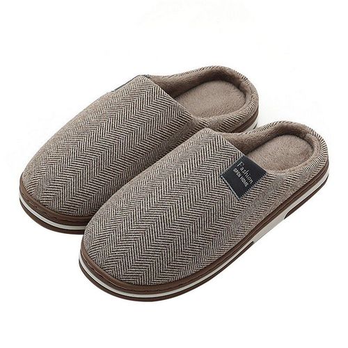 Pantoufles D'automne Et D'hiver Pour Hommes Et Femmes, Chaussures De Maison, Couleur Unie, Diapositives D'intrieur Chaudes, Pantoufles En Coton  Rayures, Pour Couple, 2021