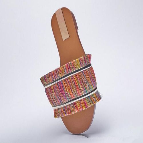 Pantoufles D't  Franges Pour Femmes, Chaussures  Rivets, Tongs En Caoutchouc, Sandales Multicolores, Plates Et Souples, 2021 - 38