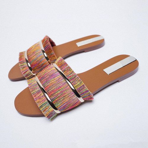Pantoufles D't  Franges Pour Femmes, Chaussures  Rivets, Tongs En Caoutchouc, Sandales Multicolores, Plates Et Souples, 2021 - 36