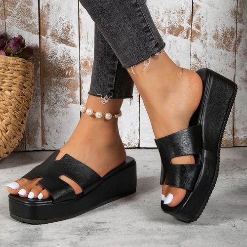Pantoufles D't  Semelle Compense En Cuir Pour Femme,Pantoufles Plates,Dcontractes,En Caoutchouc,De Luxe,De Haute Qualit,Dores - 42