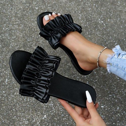 Pantoufles D't  Talons Compenss Pour Femmes, Chaussures De Plage  Bout Ouvert, Avec NUd Papillon,  La Mode, Collection 2021 - 37