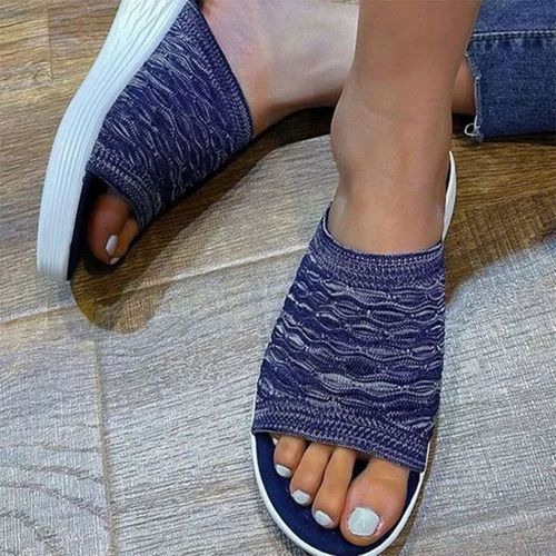 Pantoufles D't Dcontractes En Maille  Bout Ouvert Pour Femmes, Semelle Compense  Enfiler, Couleur Unie, Chaussures De Plage Souples Pour Dames, Nouvelle Collection 2021 - 41