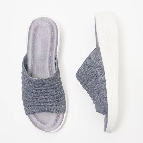 Pantoufles D't Dcontractes En Maille  Bout Ouvert Pour Femmes, Semelle Compense  Enfiler, Couleur Unie, Chaussures De Plage Souples Pour Dames, Nouvelle Collection 2021 - 40