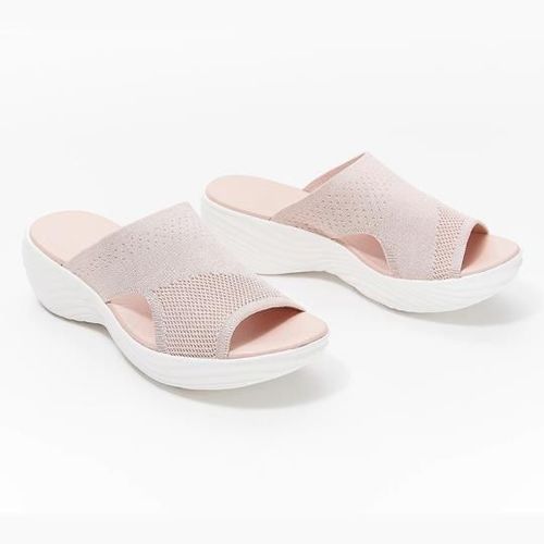 Pantoufles D't Dcontractes En Maille  Bout Ouvert Pour Femmes, Semelle Compense  Enfiler, Couleur Unie, Chaussures De Plage Souples Pour Dames, Nouvelle Collection 2021 - 41