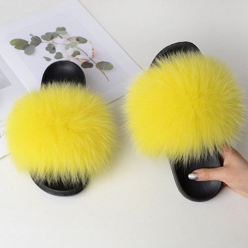 Pantoufles D't En Fourrure De Renard Vritable Pour Femmes, Plates, Antidrapantes, Solides, Pantoufles Duveteuses, Chaussures De Maison - 40 1/2