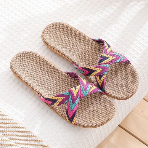 Pantoufles D't En Lin Pour Femmes Et Hommes, Diapositives Dcontractes En Lin, Multi-Style Antidrapant Eva Pantoufles De Maison, Chaussures D'intrieur Pour Femmes - 35