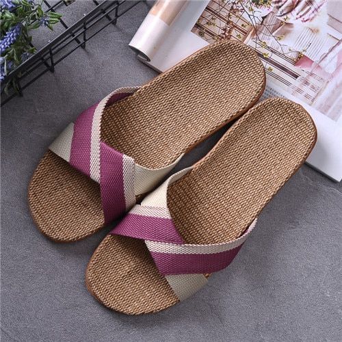 Pantoufles D't En Lin Pour Femmes Et Hommes, Diapositives Dcontractes En Lin, Multi-Style Antidrapant Eva Tongs De Maison, Chaussures D'intrieur, Sandales Pour Femmes