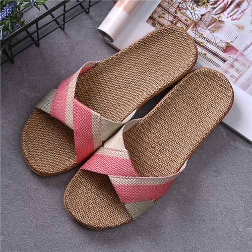 Pantoufles D't En Lin Pour Femmes Et Hommes, Diapositives Dcontractes En Lin, Multi-Style Antidrapant Eva Tongs De Maison, Chaussures D'intrieur, Sandales Pour Femmes