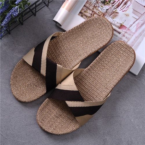 Pantoufles D't En Lin Pour Femmes Et Hommes, Diapositives Dcontractes En Lin, Multi-Style Antidrapant Eva Tongs De Maison, Chaussures D'intrieur, Sandales Pour Femmes