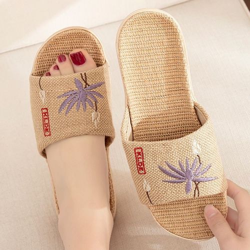 Pantoufles D't En Lin Pour Femmes Et Hommes, Diapositives Dcontractes En Lin, Multi-Style Antidrapant Eva Tongs De Maison, Chaussures D'intrieur, Sandales Pour Femmes