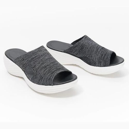 Pantoufles D't Pour Femmes, Diapositives De Couleur Unie, Maille Compense, Chaussures Respirantes Pour Dames, Plate-Forme  Bout Ouvert, Extrieur Mujer Zapatilla - 42
