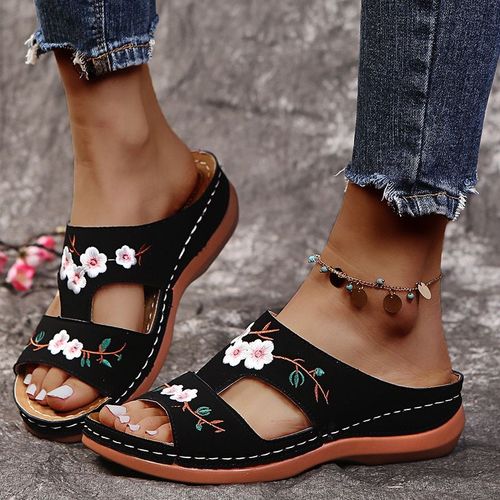 Pantoufles D't Souples Et Brodes Pour Femme, Chaussures De Plage Confortables  Bout Ouvert,  Semelle paisse,  La Mode 2021 - 42