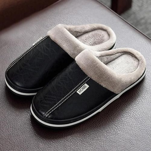 Pantoufles D'hiver En Cuir Pu Pour Hommes Et Femmes, Pantoufles De Maison En Peluche Mignonne Sans Lacet Duveteuse Chaussures Dcontractes Chaudes, Diapositives De Fourrure Pour Couple, Dame, Garon Et Fille - 36 1/2