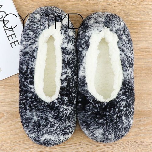 Pantoufles D'hiver En Daim  Semelle Souple Pour Femme, Chaussons En Peluche, Antidrapants - 38