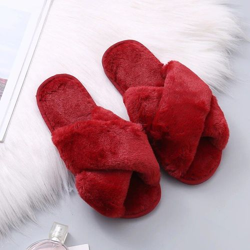Pantoufles D'hiver En Fausse Fourrure Pour Femme,Chaussures De Maison Chaudes  La Mode,Plates  Enfiler - 36