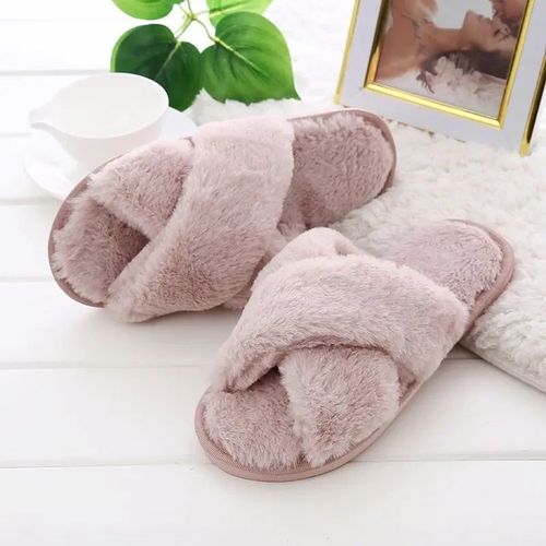 Pantoufles D'hiver En Fausse Fourrure Pour Femme,Chaussures De Maison Chaudes  La Mode,Plates  Enfiler - 38