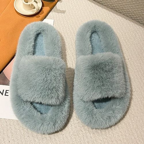 Pantoufles D'hiver En Fourrure Pour Femmes, Chaussures Chaudes Et Moelleuses  Bande Croise, Confortables  Bout Ouvert Pour Filles - 37