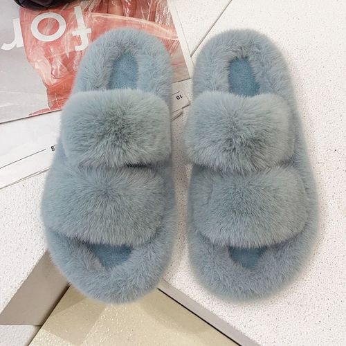 Pantoufles D'hiver En Fourrure Pour Femmes, Chaussures Chaudes Et Moelleuses  Bande Croise, Confortables  Bout Ouvert Pour Filles - 39