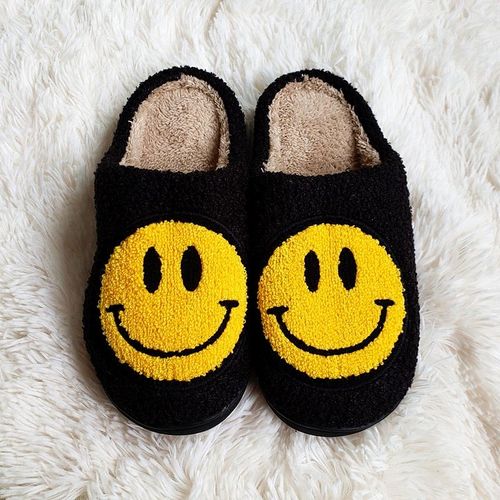 Pantoufles D'hiver En Fourrure Pour Femmes Et Hommes, Motif Grand Smiley, Glissades Moelleuses Pour La Maison, Chaussures En Coton Chaudes En Peluche Pour La Chambre  Coucher, Automne