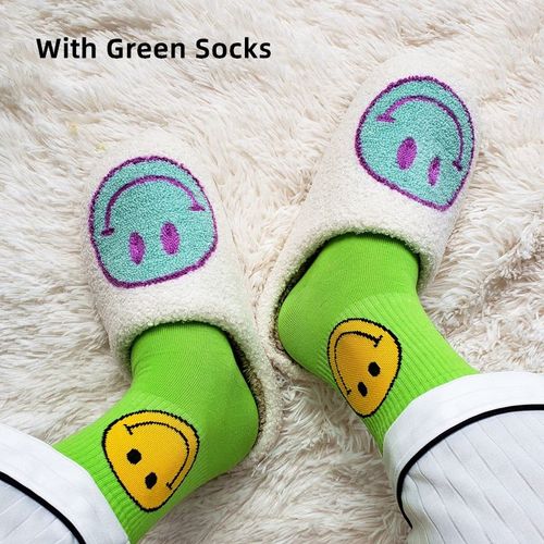 Pantoufles D'hiver En Fourrure Pour Femmes Et Hommes, Motif Grand Smiley, Glissades Moelleuses Pour La Maison, Chaussures En Coton Chaudes En Peluche Pour La Chambre  Coucher, Automne