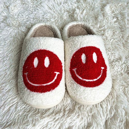 Pantoufles D'hiver En Fourrure Pour Femmes Et Hommes, Motif Grand Smiley, Glissades Moelleuses Pour La Maison, Chaussures En Coton Chaudes En Peluche Pour La Chambre  Coucher, Automne