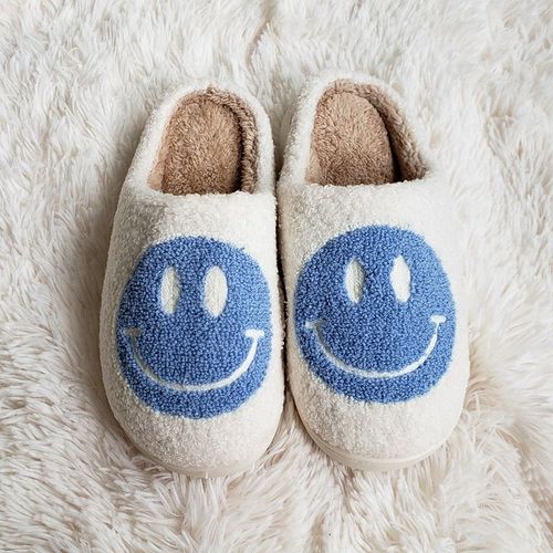 Pantoufles D'hiver En Fourrure Pour Femmes Et Hommes, Motif Grand Smiley, Glissades Moelleuses Pour La Maison, Chaussures En Coton Chaudes En Peluche Pour La Chambre  Coucher, Automne
