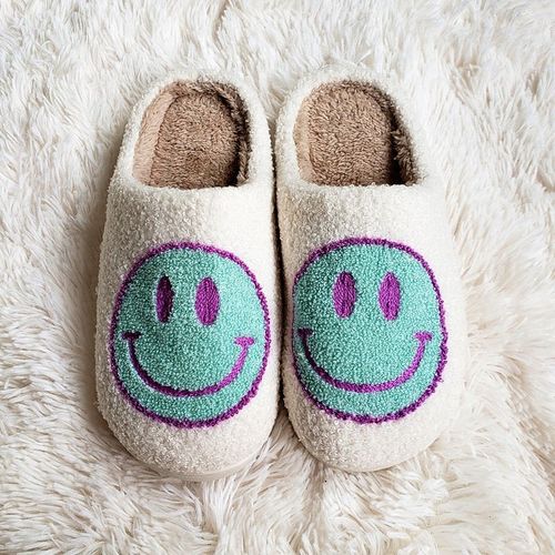 Pantoufles D'hiver En Fourrure Pour Femmes Et Hommes, Motif Grand Smiley, Glissades Moelleuses Pour La Maison, Chaussures En Coton Chaudes En Peluche Pour La Chambre  Coucher, Automne