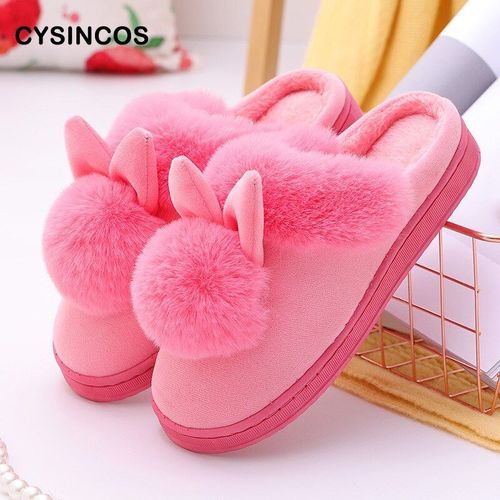 Pantoufles D'hiver En Fourrure Pour Hommes Et Femmes, Chaussures De Maison Confortables  Talon Plat Pour Chambre  Coucher