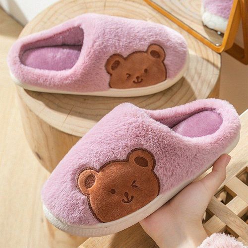 Pantoufles D'hiver En Fourrure Pour Hommes Et Femmes, Chaussures De Maison Confortables  Talon Plat, Pour Chambre  Coucher, 2021