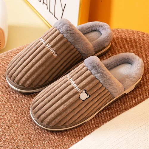 Pantoufles D'hiver En Fourrure Pour Hommes Et Femmes, Chaussures Souples Antidrapantes, Confortables,  Talon Plat, Pour Chambre  Coucher