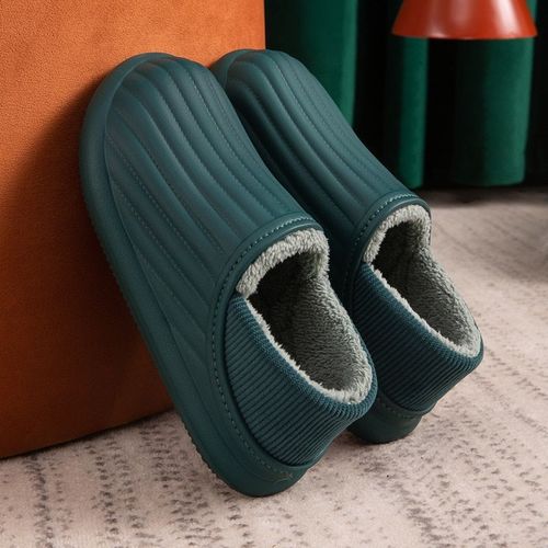 Pantoufles D'hiver En Peluche Impermables Pour Hommes, Nouveau Style, Pantoufles En Fourrure Chaude Eva, Sabots Amoureux, Chaussures De Sol D'intrieur - Type Style2 Dark Green