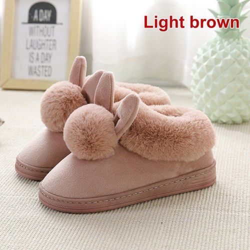 Pantoufles D'hiver En Velours Pour Femmes, Pantoufles De Neige, Chaussures D'intrieur Dcontractes Pour Dames, Chaussures Douces Et Confortables, Oreilles De Lapin En Peluche