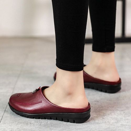 Pantoufles D'hiver Impermables En Cuir Pu Pour Femmes, Chaussures Chaudes Et Confortables  Semelle Compense,  La Mode, Couleur Unie, Mocassins  Enfiler - 41
