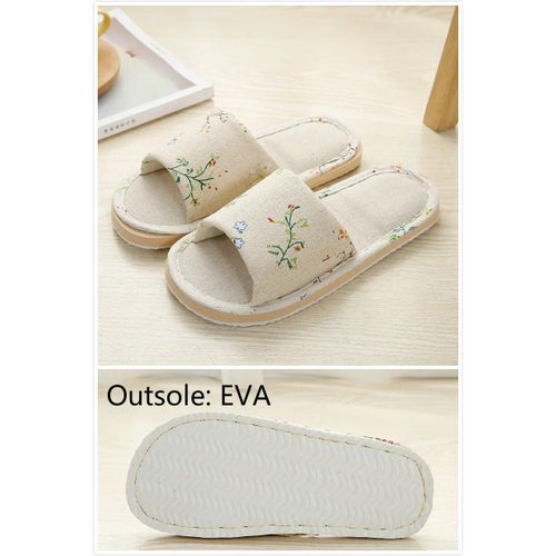Pantoufles D'intrieur  Fleurs Pour Femmes,Tongs Dcontractes,Douces,En Lin,Pour Printemps Et Automne - 39