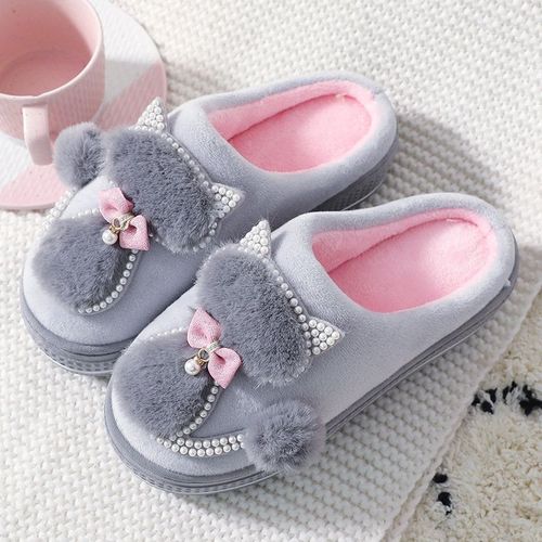Pantoufles D'intrieur  Plateforme En Coton Pour Femmes, Pantoufles De Chat Mignon Pour Dames, Chaussures Chaudes D'hiver Pour La Maison - 40