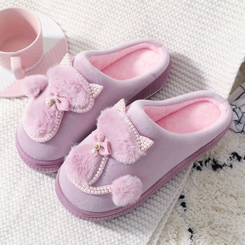 Pantoufles D'intrieur  Plateforme En Coton Pour Femmes, Pantoufles De Chat Mignon Pour Dames, Chaussures Chaudes D'hiver Pour La Maison - 39