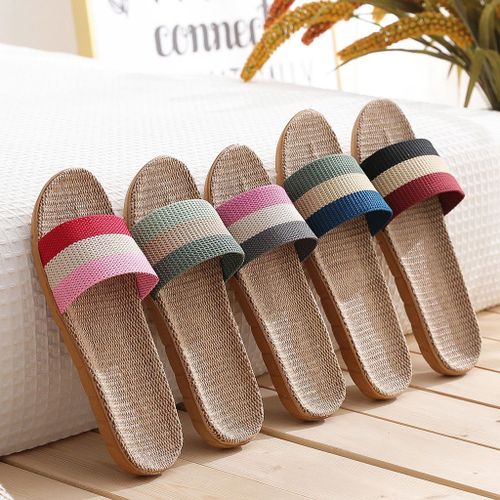 Pantoufles D'intrieur Antidrapantes Pour Femmes, Chaussures Plates Dcontractes, Mignonnes, En Lin, Pour La Maison, t, 2021 - 37