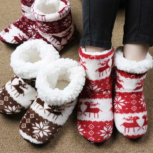 Pantoufles D'intrieur De Nol Pour Femmes, Chaussures D'hiver, Chaussons En Fourrure Sur Les Cts, Semelle En Peluche Pour Dames - 38