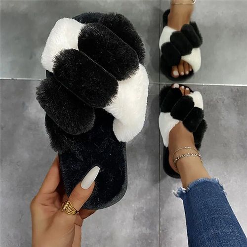 Pantoufles D'intrieur Dcontractes Pour Femmes,Tongs Pour Femmes,Chaussures Moelleuses,Toboggans De Conception Croise,Pantoufle En Peluche Douce Et Chaude Pour Dames,Hiver 2023