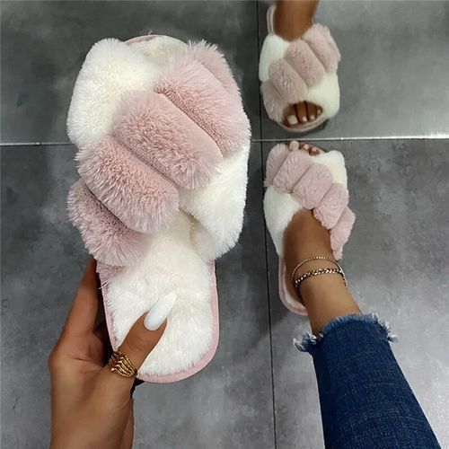 Pantoufles D'intrieur Dcontractes Pour Femmes,Tongs Pour Femmes,Chaussures Moelleuses,Toboggans De Conception Croise,Pantoufle En Peluche Douce Et Chaude Pour Dames,Hiver 2023