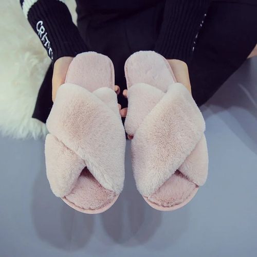 Pantoufles D'intrieur Dcontractes Pour Femmes,Tongs Pour Femmes,Chaussures Moelleuses,Toboggans De Conception Croise,Pantoufle En Peluche Douce Et Chaude Pour Dames,Hiver 2023