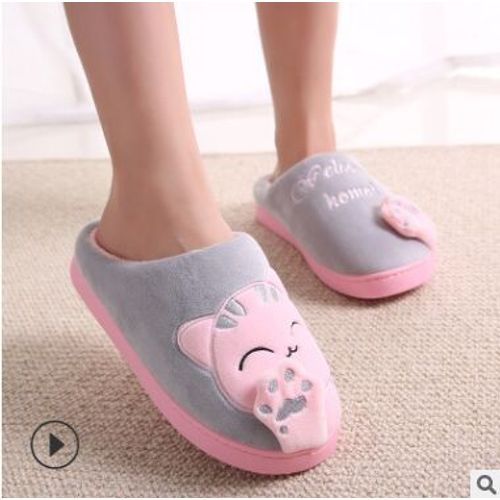Pantoufles D'intrieur En Coton Doux Et Chaud Pour Femmes, Pantoufles De Maison, Mignonnes, En Peluche, Imprimes De Chats - 38