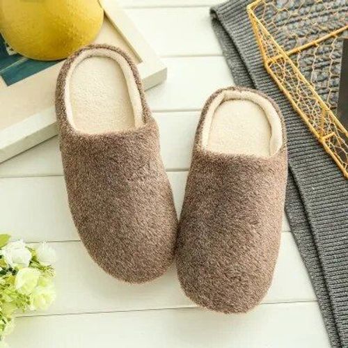 Pantoufles D'intrieur En Coton Doux Pour Femmes,Tongs Monochromes,Chaussures Chaudes En Peluche  Fourrure,Toboggans De Sol,Chambre  Coucher,Couple,Automne,Hiver