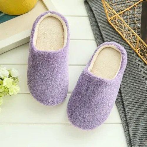 Pantoufles D'intrieur En Coton Pour Femmes,Tongs Douces Monochromes,Chaussures Chaudes En Peluche  Fourrure,Toboggans De Sol,Chambre  Coucher,Couple,Automne,Hiver