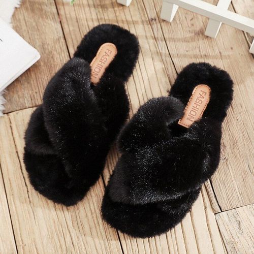 Pantoufles D'intrieur En Fausse Fourrure, Tendance Hiver 2021, Chaussures Modernes Et lgantes,  Bout Ouvert, Semelle Antidrapante - 39