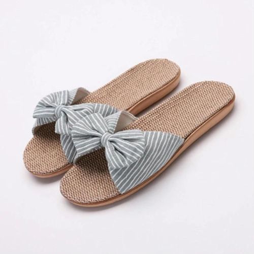 Pantoufles D'intrieur Rayes En Lin  Bout Ouvert Pour Femmes-Vert Clair,Taille 37-38 Vert Clair,37-38