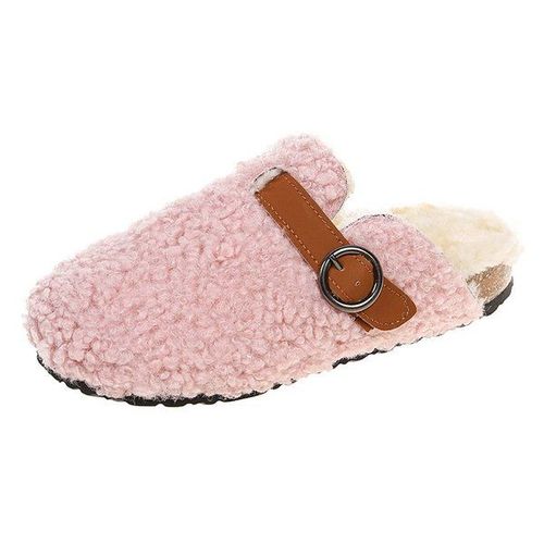 Pantoufles De Fourrure Basses Pour Femmes, Chaussures D'hiver  La Mode, Pantoufles De Plateforme D'extrieur, Diapositives Floques, Orteils Couverts, Peluche, Massage Plat - 37