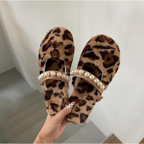 Pantoufles De Fourrure Basses Pour Femmes, Chaussures D'hiver  La Mode, Pantoufles De Plateforme D'extrieur, Diapositives Floques, Orteils Couverts, Peluche, Massage Plat - 40
